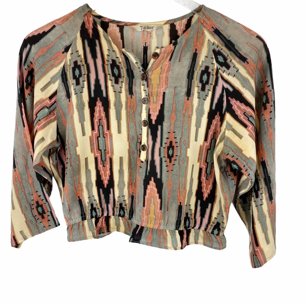TUCKER Aztec Cropped Blouse Petite Small